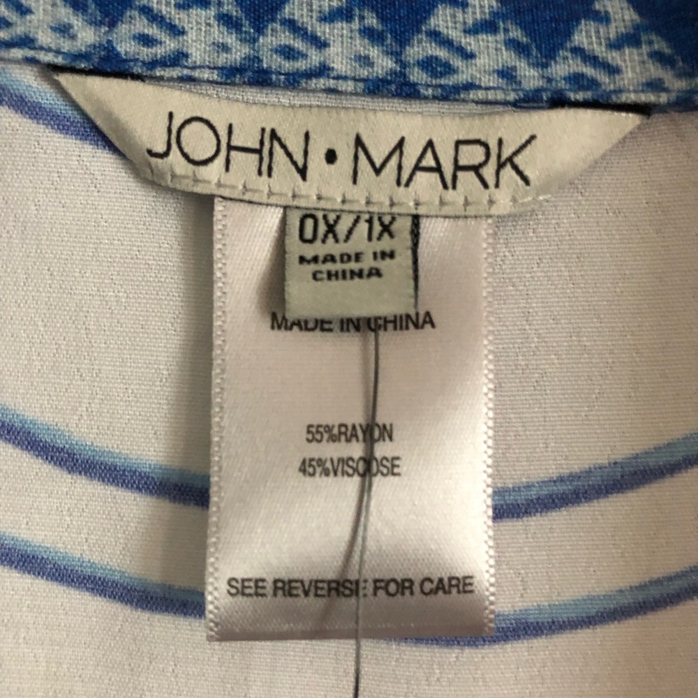 John Mark blouse tunic citrus oranges fruit flowy relaxed white base blue collar - Picture 8 of 12